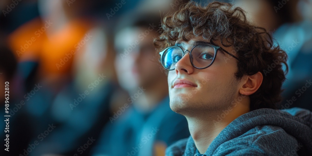 Attentive Student in Lecture Hall, engaged in learning among peers, focused expression, soft background blur enhancing the academic atmosphere Attentive Student in Lecture Hall, engaged in learning among peers, focused expression, soft background blur enhancing the academic atmosphere
