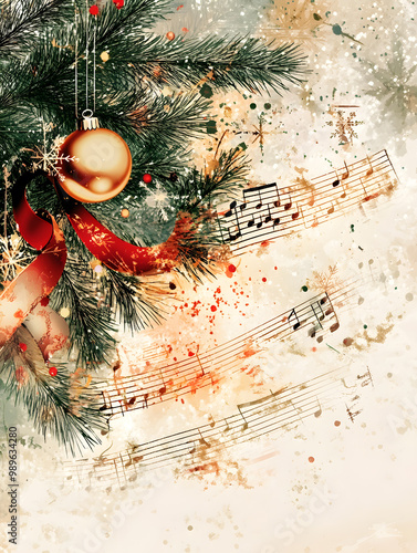 Christmas music notes decoration background