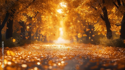 Autumn alley with beautiful golden colors and leaves, foliage