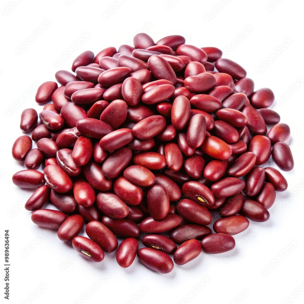 Isolated red kidney bean seeds arranged on a white background for clear viewing. Generative AI Isolated red kidney bean seeds arranged on a white background for clear viewing. Generative AI