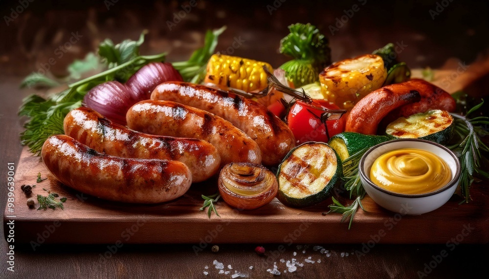 Assorted Grilled Meats and Vegetables on a Plate Assorted Grilled Meats and Vegetables on a Plate