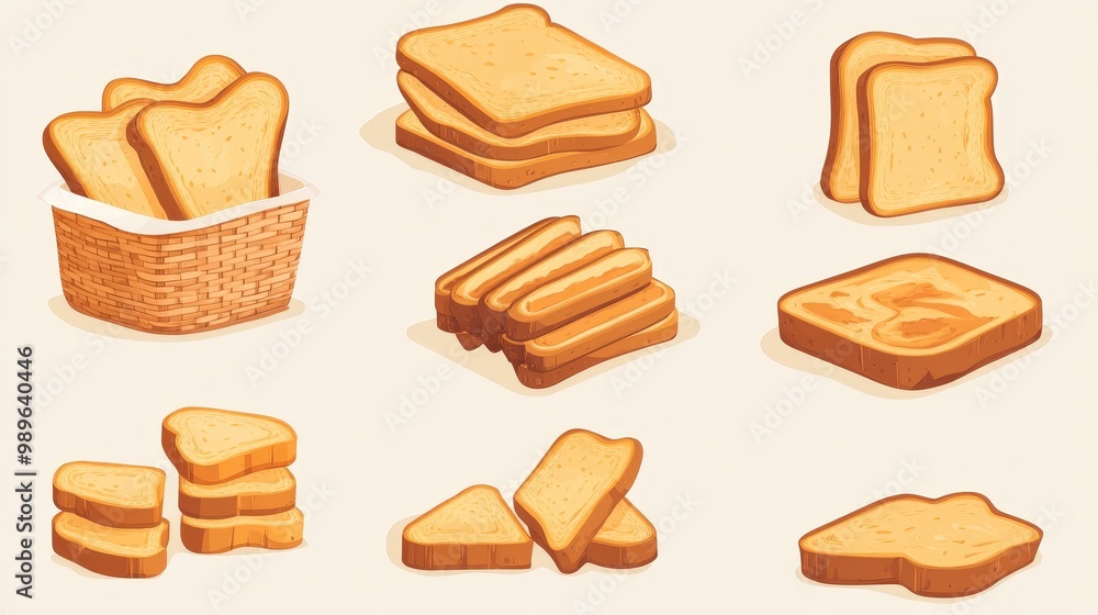 Variety of Golden French Toast Slices in Flat Vector Style for Design Mockup Template Variety of Golden French Toast Slices in Flat Vector Style for Design Mockup Template