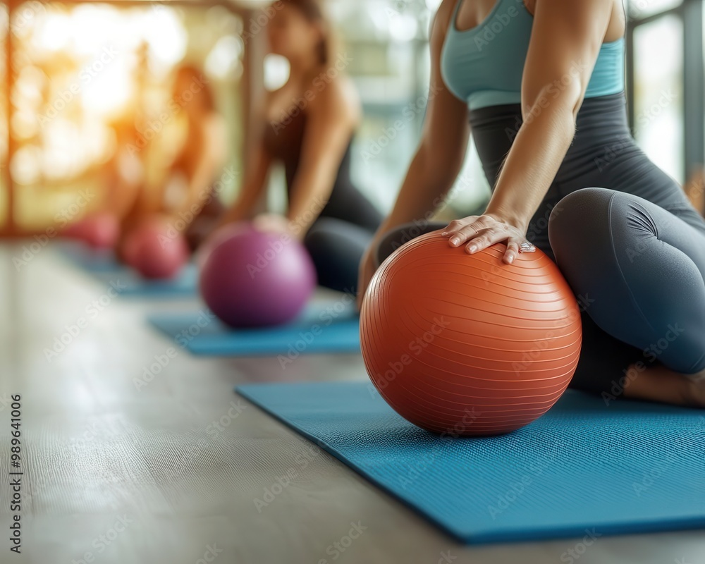 Naklejka premium Wellness programs at work with employees participating in fitness activities, supportive atmosphere, sharp focus, bright lighting