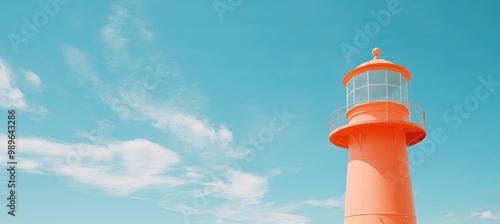 Bright orange lighthouse under a clear blue sky on a sunny day by the coast