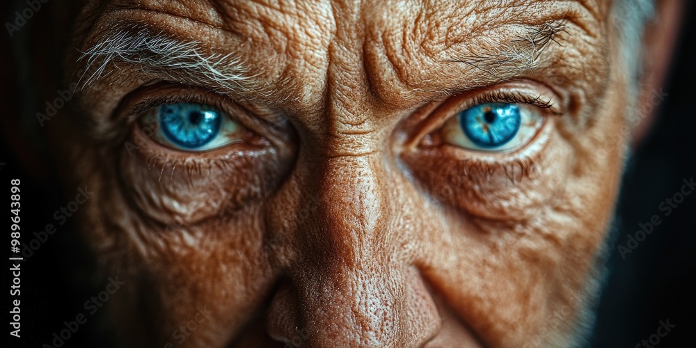 Close-up portrait of an old man with wrinkled face and piercing blue eyes Close-up portrait of an old man with wrinkled face and piercing blue eyes