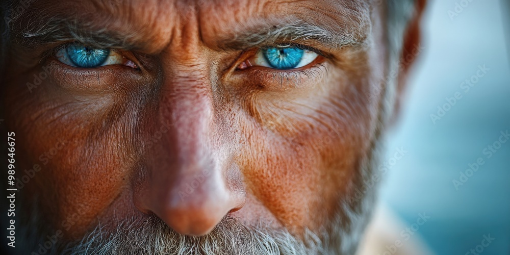 Close-up portrait of an old man with wrinkled face and piercing blue eyes Close-up portrait of an old man with wrinkled face and piercing blue eyes
