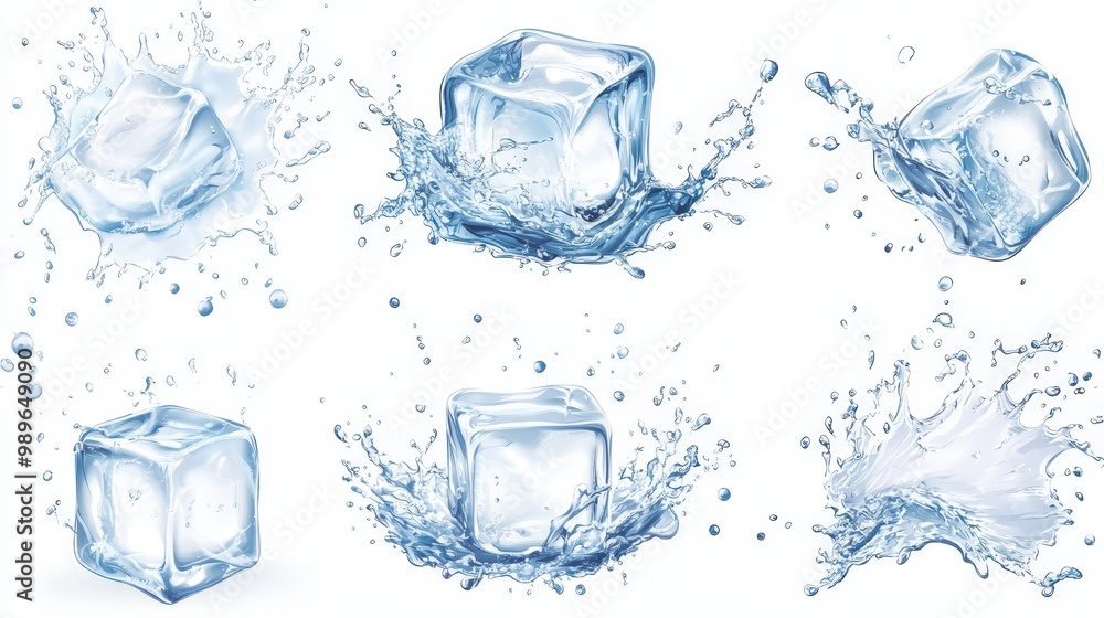 Dynamic Clear Ice Cubes and Splash Mockup Template with Explosion and Wave Patterns in Vector Style for Graphic Design Projects Dynamic Clear Ice Cubes and Splash Mockup Template with Explosion and Wave Patterns in Vector Style for Graphic Design Projects