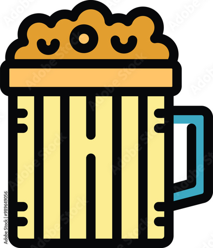 Tall wooden beer mug overflowing with frothy beer, perfect for representing oktoberfest celebrations or beer gardens