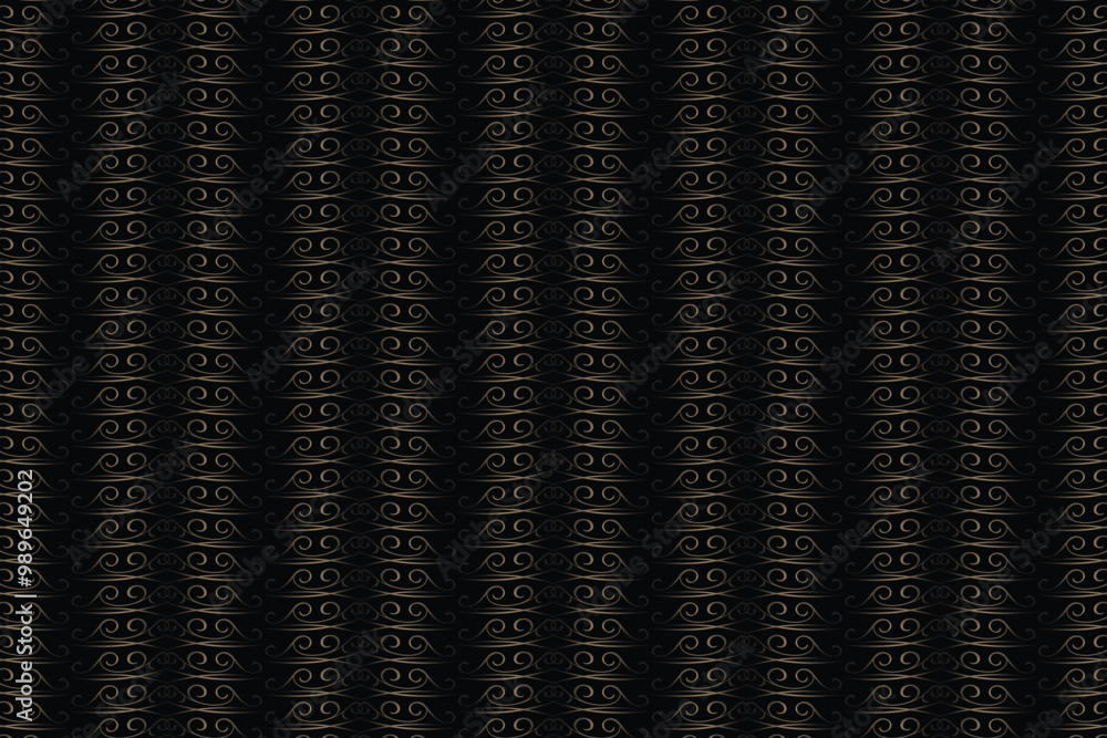Seamless black background with golden swirls. Seamless black background with golden swirls.