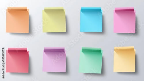 Colorful Sticky Post-It Notes with Shadows on Transparent Background - Minimal Vector Design for Mockups and Graphic Design