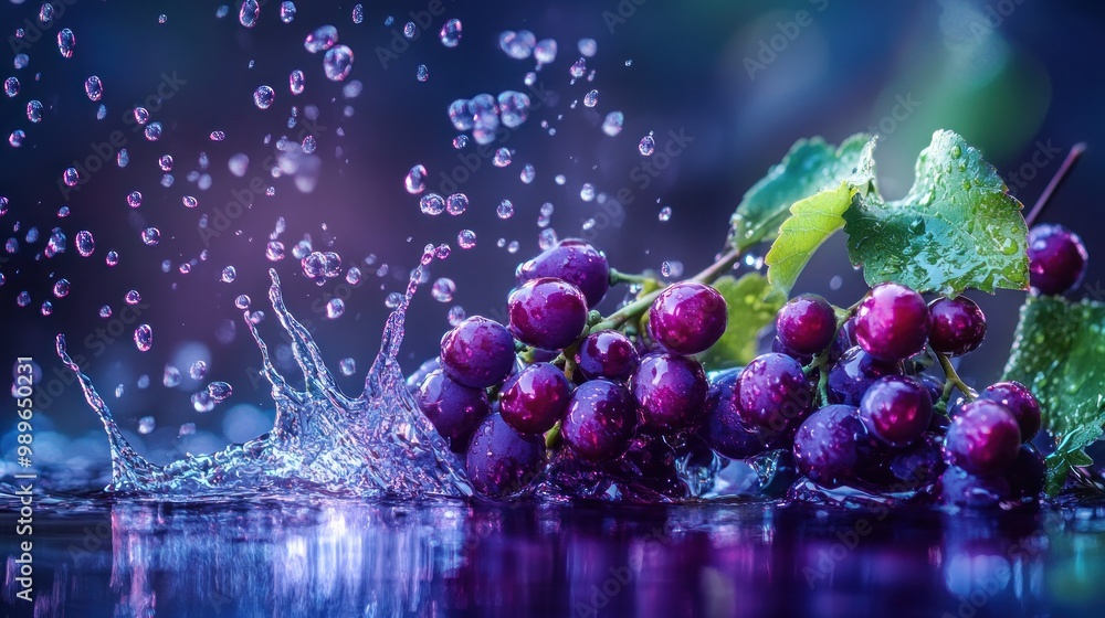 Grapes splashing in water, creating a vibrant and dynamic scene. Grapes splashing in water, creating a vibrant and dynamic scene.