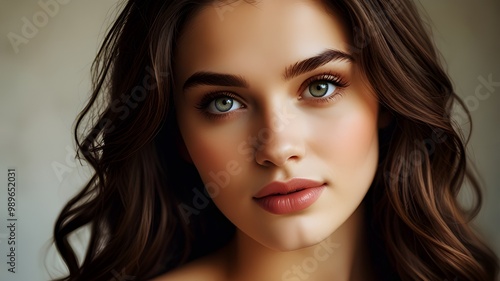 Wallpaper Mural A young Caucasian woman with long dark brown hair, green eyes, and full lips Torontodigital.ca