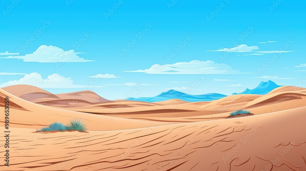 Desert Landscape with Blue Mountains and White Clouds Desert Landscape with Blue Mountains and White Clouds