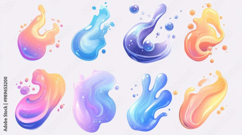 Obraz premium Abstract Iridescent Liquid Paint Bubble Installations Vector Set