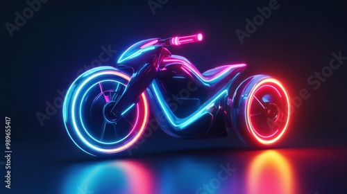 A futuristic motorcycle with glowing neon lights, showcasing sleek design and modern aesthetics. photo