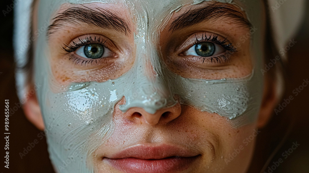 A girl applies a cosmetological natural face mask, face cream A girl applies a cosmetological natural face mask, face cream