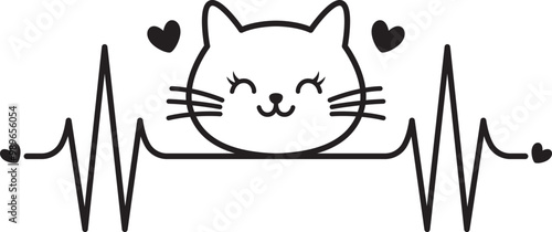 Cat heartbeat line with cats head