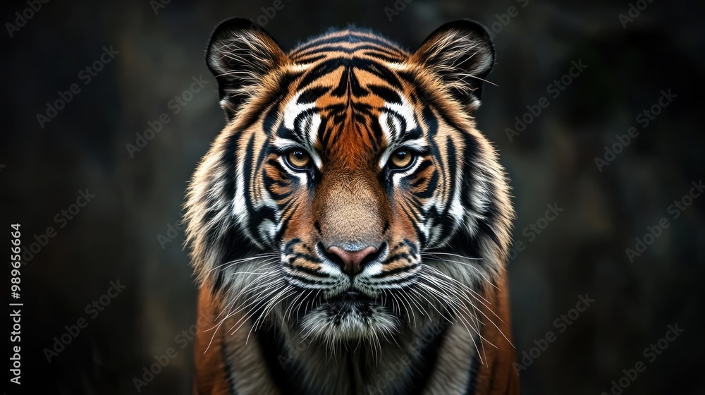 Fototapeta premium A close-up of a majestic tiger, showcasing its striking features and intense gaze.