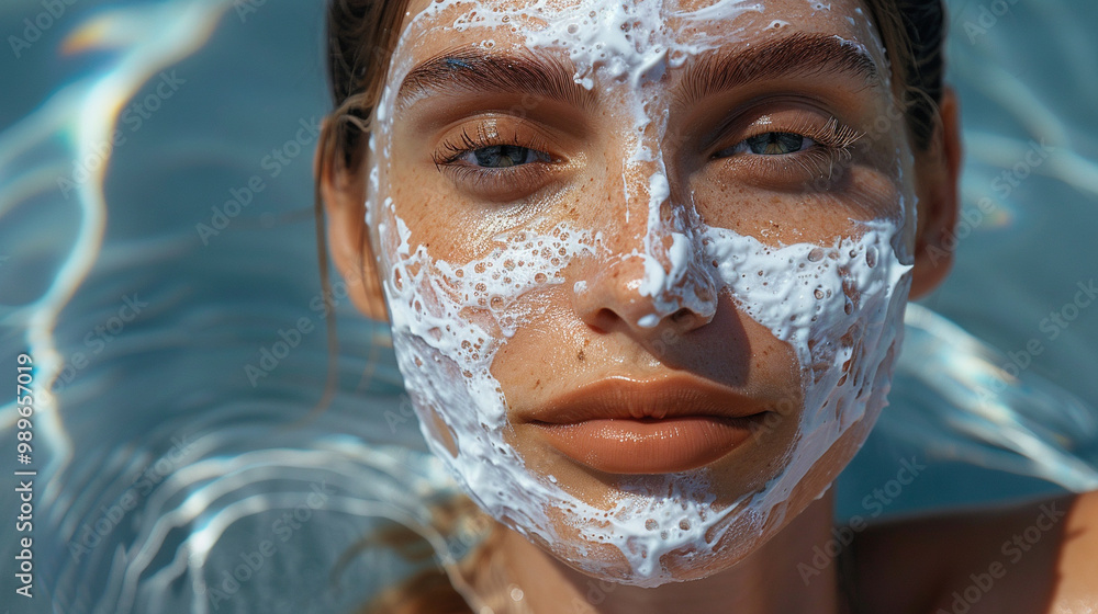 A girl applies a cosmetological natural face mask, face cream A girl applies a cosmetological natural face mask, face cream