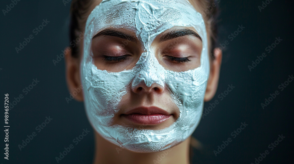 A girl applies a cosmetological natural face mask, face cream A girl applies a cosmetological natural face mask, face cream