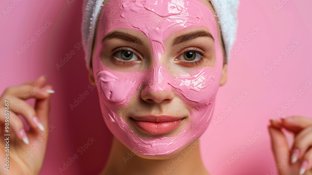 A girl applies a cosmetological natural face mask, face cream A girl applies a cosmetological natural face mask, face cream