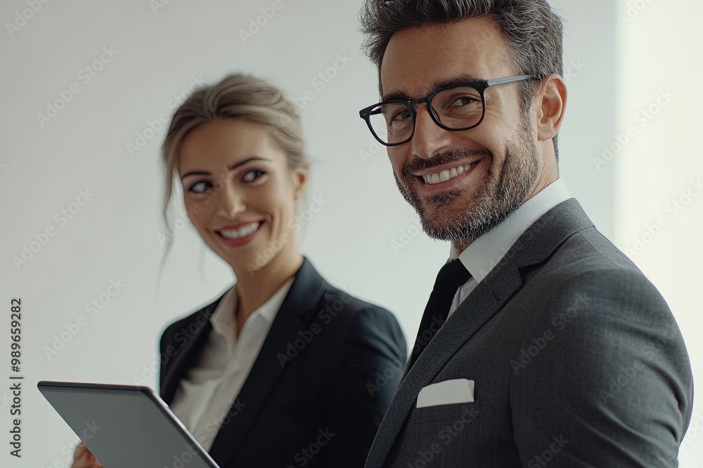 Two Professionals Engage in a Friendly Conversation in a Bright Office Setting During a Productive Workday Two Professionals Engage in a Friendly Conversation in a Bright Office Setting During a Productive Workday