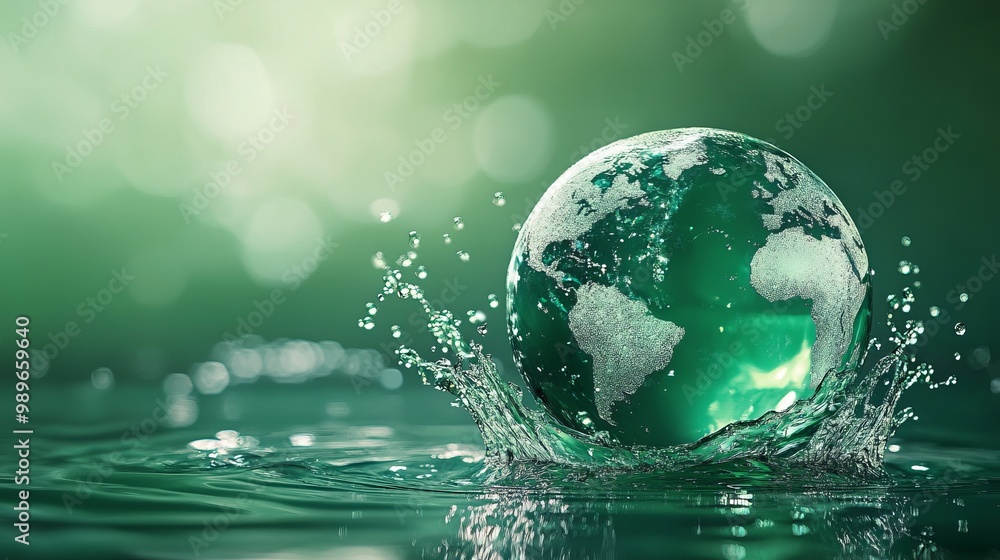 Model of a globe or planet falling on water surface with splashes in green colors, theme of green planet, recycling and taking care of the planet with space for text or inscriptions
Model of a globe or planet falling on water surface with splashes in green colors, theme of green planet, recycling and taking care of the planet with space for text or inscriptions