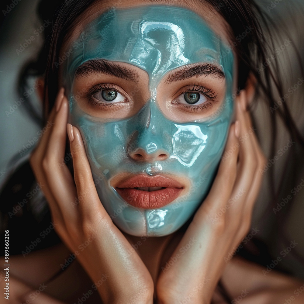 A girl applies a cosmetological natural face mask, face cream A girl applies a cosmetological natural face mask, face cream