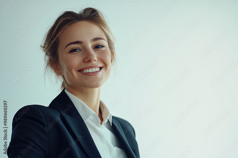Professional Woman in a Tailored Suit Smiling Warmly in a Modern Office Setting During Daytime Professional Woman in a Tailored Suit Smiling Warmly in a Modern Office Setting During Daytime