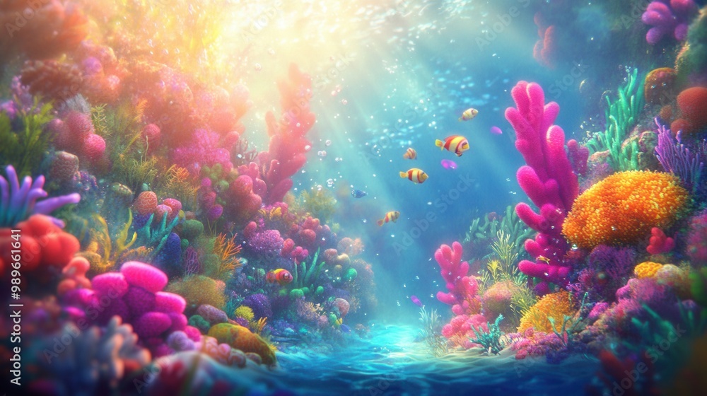 Obraz premium Vibrant Underwater Coral Landscape in Colorful Light