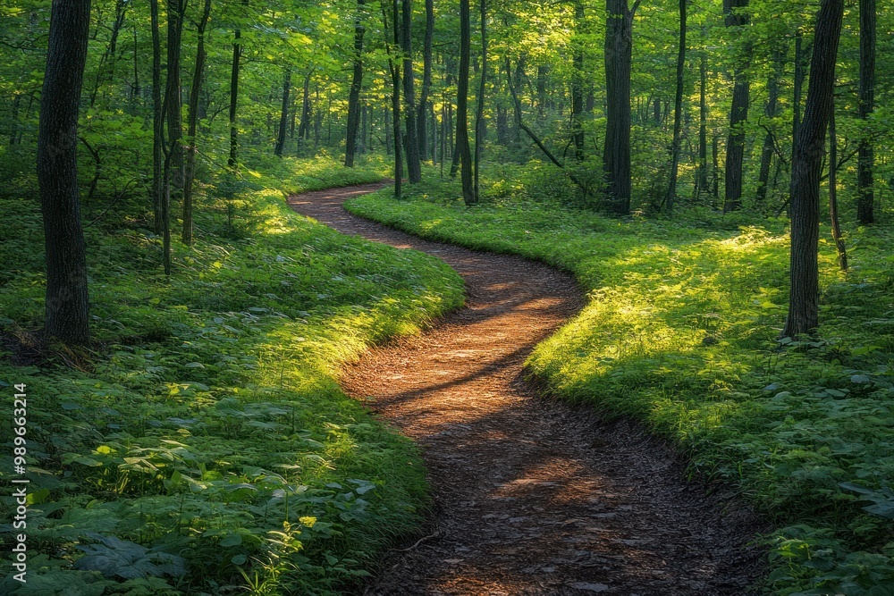 Fototapeta premium Winding Path Through a Lush Green Forest