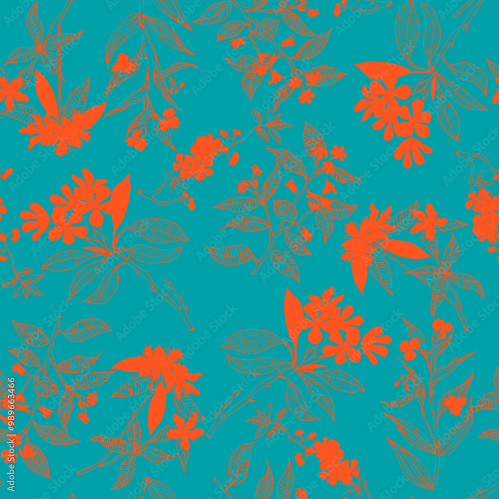 Digital print in Repeat (rapport), floral pattern ideal for fashion, decoration and stationery. Digital print in Repeat (rapport), floral pattern ideal for fashion, decoration and stationery.