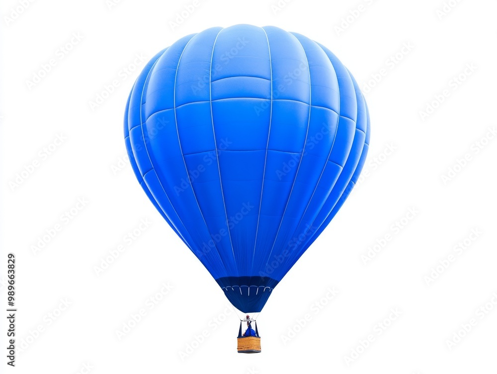Fototapeta premium A stunning blue hot air balloon soars gracefully against a pure white background, capturing the essence of adventure and the serenity of flight, enchanting viewers with its vibrant color.