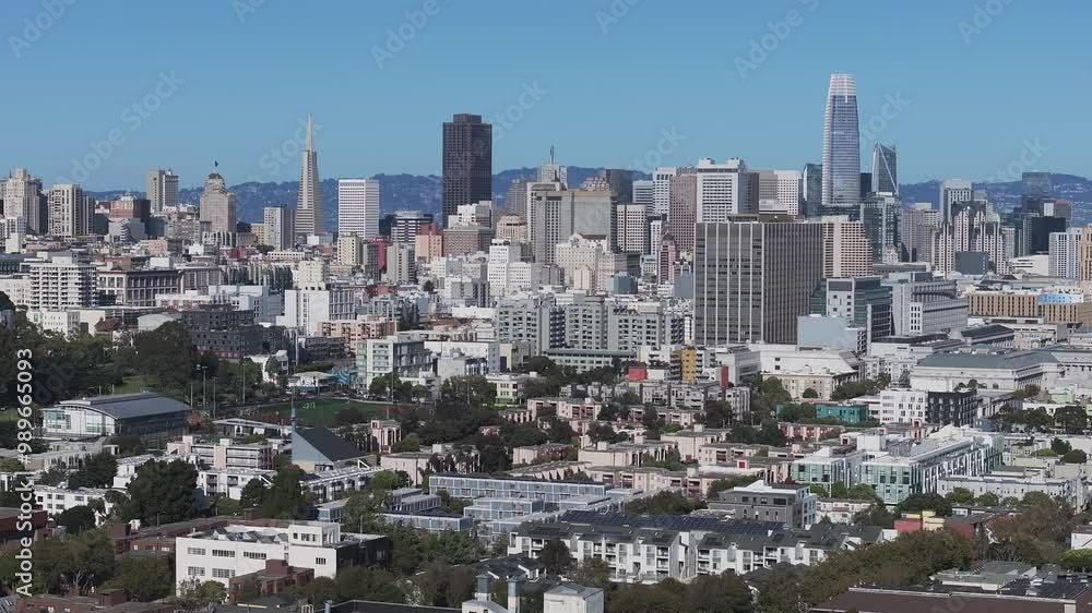 Aerial view of the downtown of San Francisco, USA. Skyline City At San Francisco. Megalopolis Downtown Cityscape. Business travel. Skyline City at San Francisco.