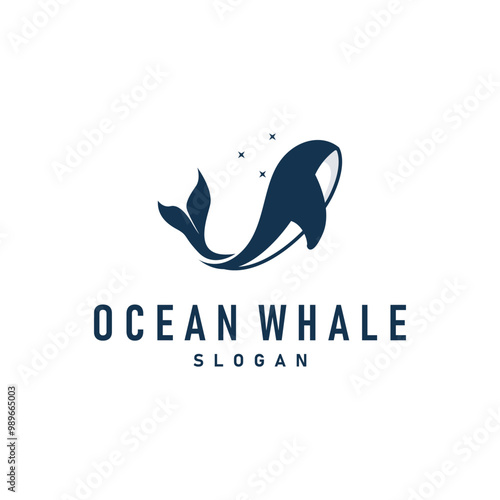 Whale logo design silhouette animal giant fish orca sea concept simple template illustration
