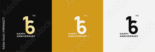 Logo 16th, 16 years anniversary, Creative design for celebration, birthday, greeting and invitation. Editable file photo