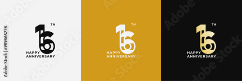 Logo 16th, 16 years anniversary, Creative design template for celebration, greeting, birthday and invitation. Editable file photo