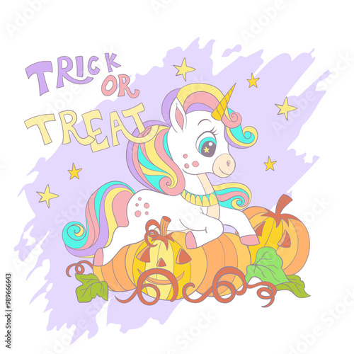 Halloween card with unicorn vector illustration