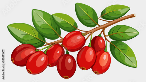 Realistic barberry set isolated on transparent background. Vector illustration of ripe red berries and fresh green leaves. Organic natural ingredient for medicine, tea flavor, skin care cosmetics