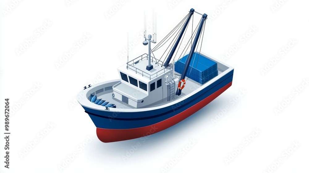 A blue and red boat with a white stripe A blue and red boat with a white stripe