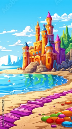 Colorful Castle on a Sandy Beach with Jelly Beans