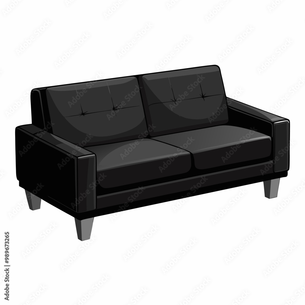 Black sofa 3d with fabric surface. Realistic vector illustration set of couch mockup in front and side angles of view. Living room interior furniture for lounge or business waiting zone design. Black sofa 3d with fabric surface. Realistic vector illustration set of couch mockup in front and side angles of view. Living room interior furniture for lounge or business waiting zone design.