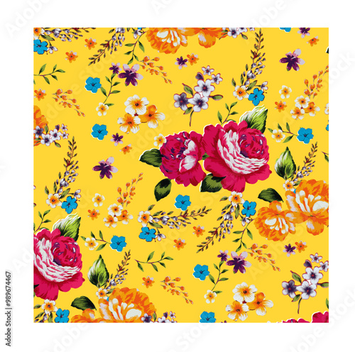 Taiwanese traditional Hakka floral pattern， 台灣客家花布, 黃色， Yellow