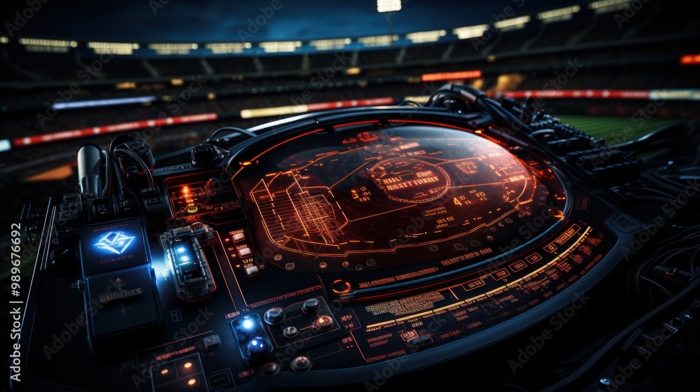 Futuristic Control Panel with Stadium View Futuristic Control Panel with Stadium View