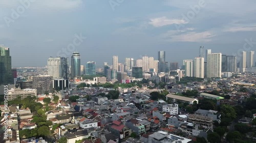 4k drone aerial building in Jakarta. magnificent rows of towering office buildings, hotels, and apartments. magnificent skyscrapers, with modern and futuristic architecture.