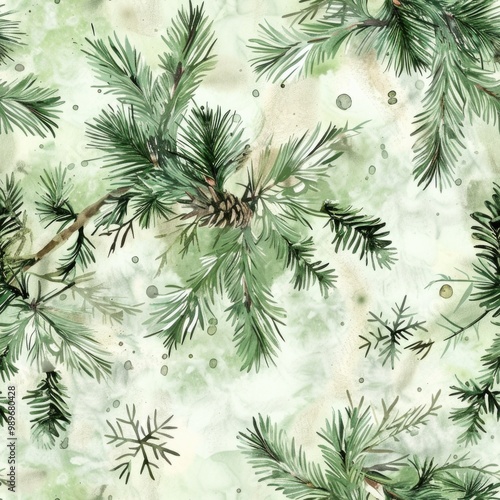 Evergreen pine branch seamless pattern for christmas design. AI