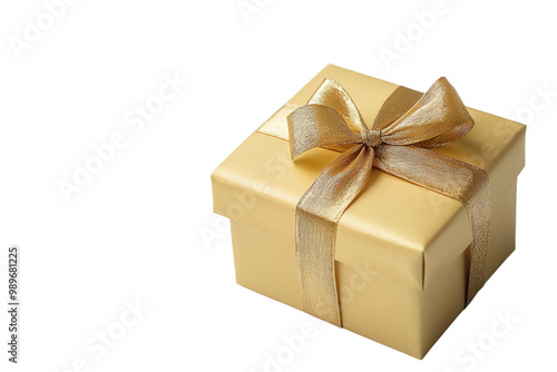 Elegant Gold Gift Box with Matching Ribbon and Bow, Perfect for Special Occasions, Holidays, and Anniversaries, Isolated on Transparent Background