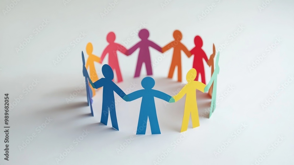 Diversity concept of colorful paper people standing and connecting in the business world Diversity concept of colorful paper people standing and connecting in the business world