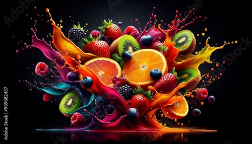 Vibrant fruit burst, colorful and juicy splash.