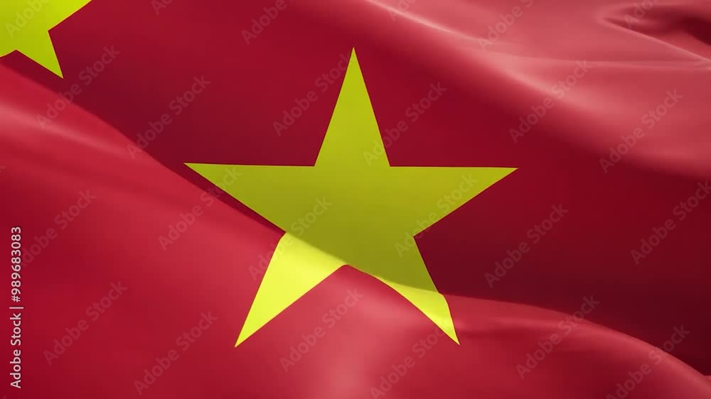 A bold red flag featuring a large yellow star flutters in the breeze, symbolizing national pride for Vietnam amidst a clear sky A bold red flag featuring a large yellow star flutters in the breeze, symbolizing national pride for Vietnam amidst a clear sky